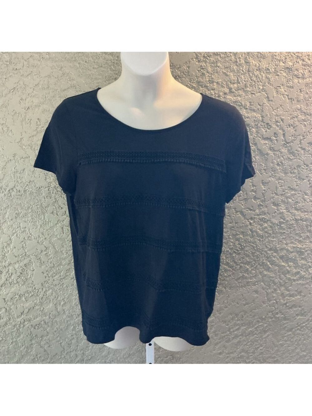 Women's Talbots Black Short Sleeve Tee with Lace Trim - Plus 1X - Picture 6 of 11